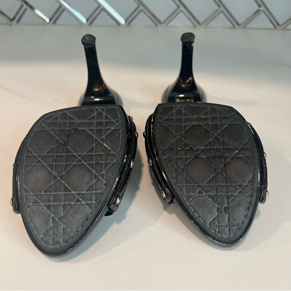 DIOR CANNAGE BLACK PATENT LEATHER BOW SLIDE SANDALS SIZE 38.5 - Picture 10 of 16